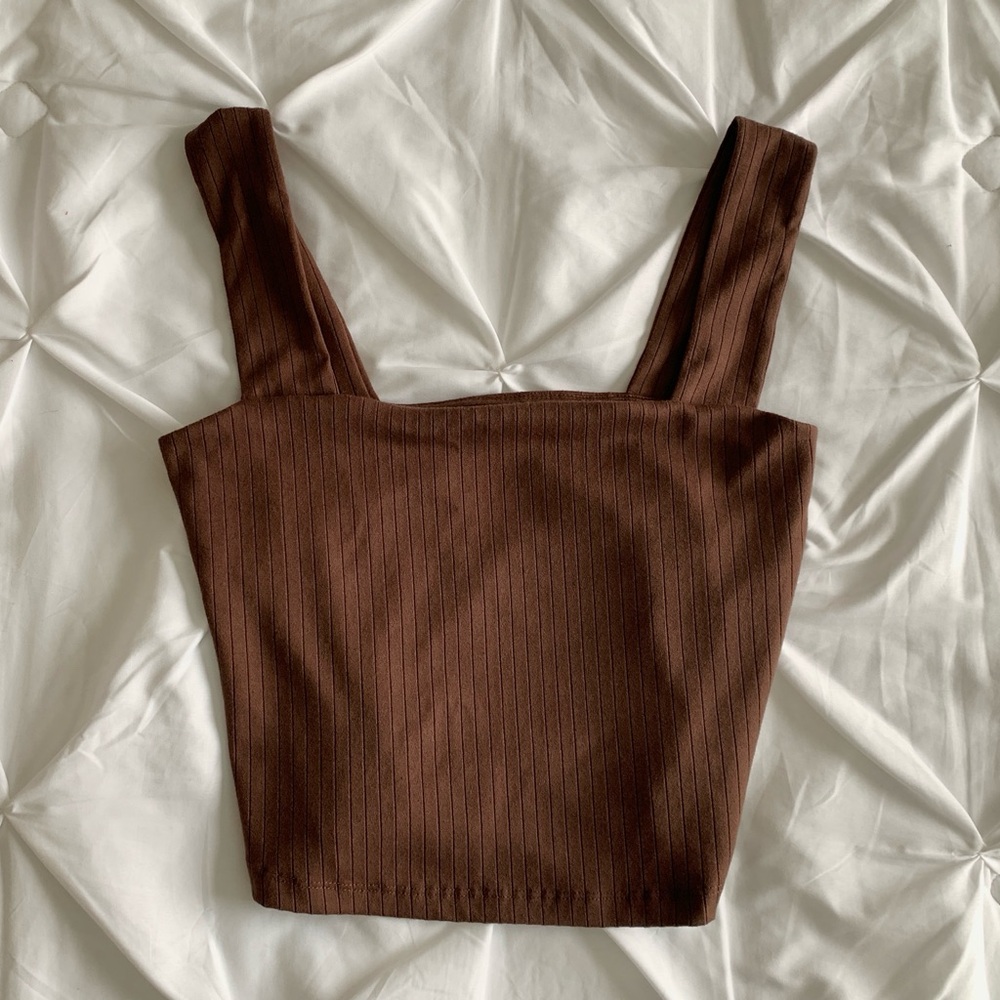 Dynamite cropped square neck top in medium brown - Picture 1 of 6